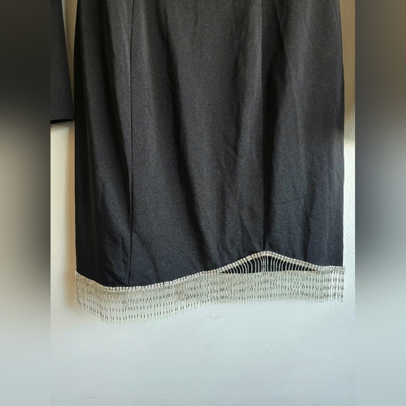 Ieena- Mac Duggal, Asymmetrical Beaded Fringe Hem Mini Dress,Black, Size 4, $348 - Picture 7 of 13